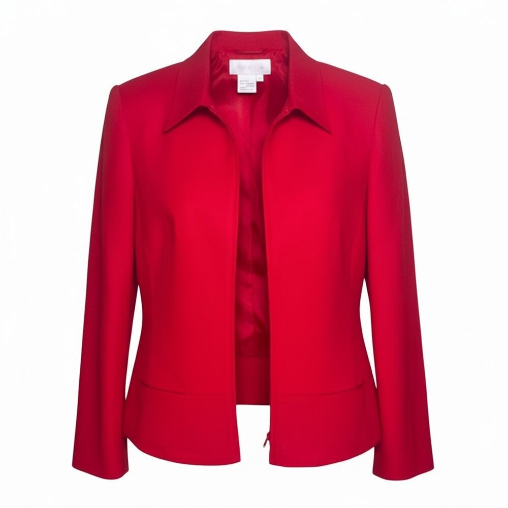 Sandro Women's Sz 10 Red Linen Blend Blazer Full Zip Long Sleeve Jacket Cropped